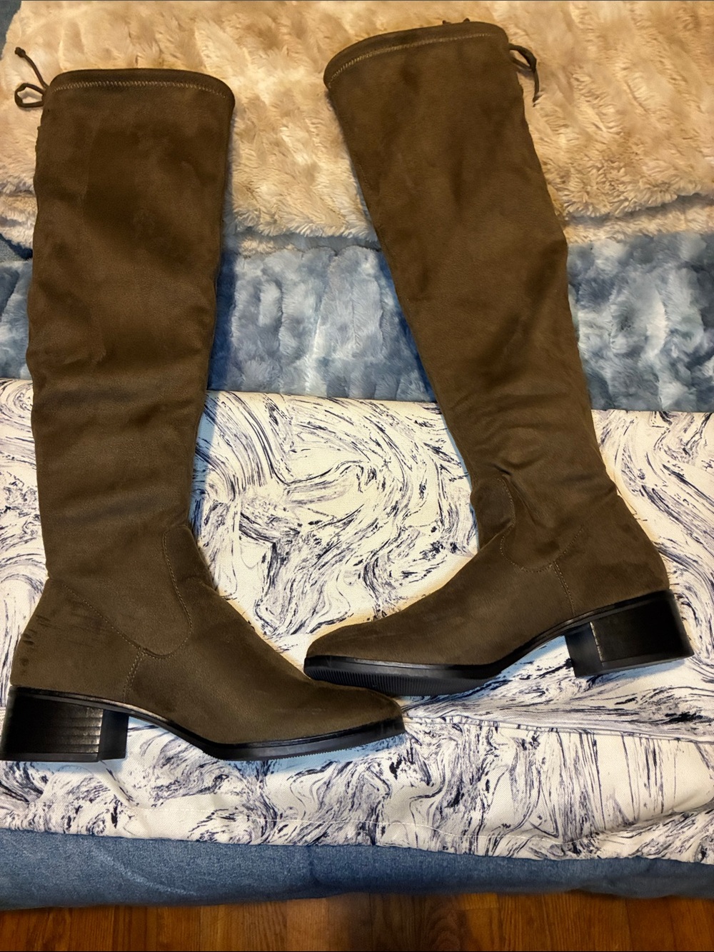 Zara Olive Over-the-Knee Suede Boots